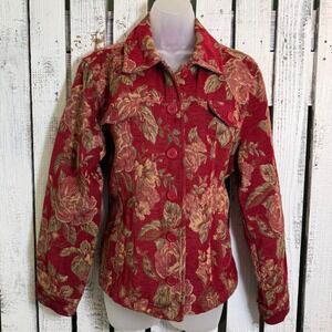VTG Cappagallo Floral Tapestry Jacket Size Large Red Button Up Cottagecore‎ Boho